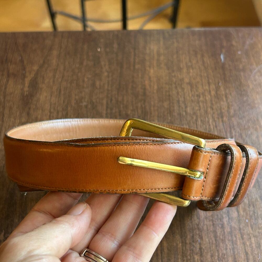 Vintage Allen Edmonds Brown Fully Leather Lined Handcrafted Mens Belt Waist 38